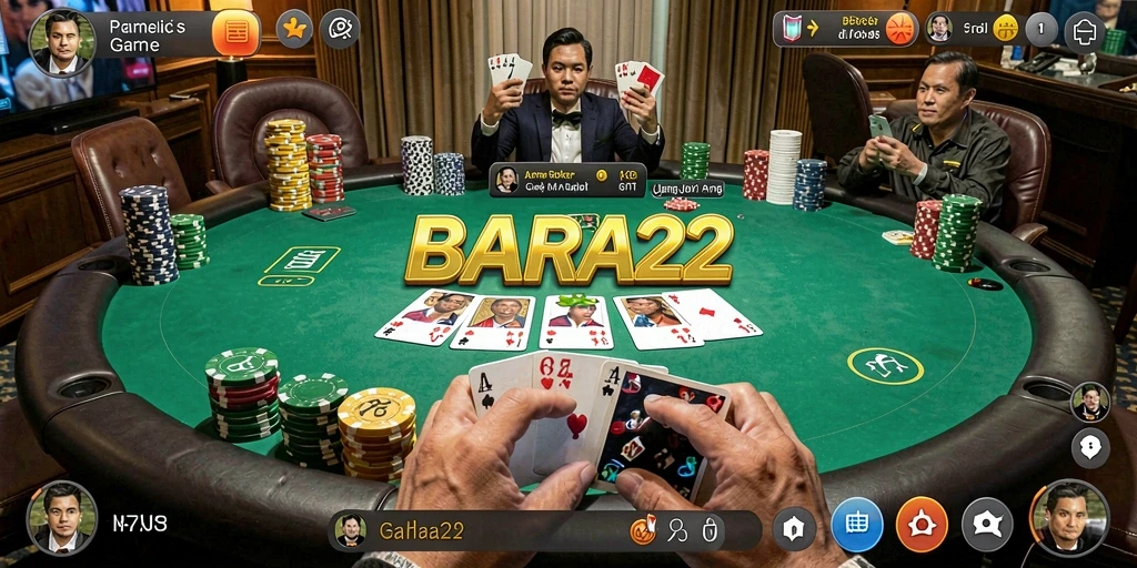 Tampilan menarik dari gameplay poker BARA22 dengan berbagai fitur menarik.