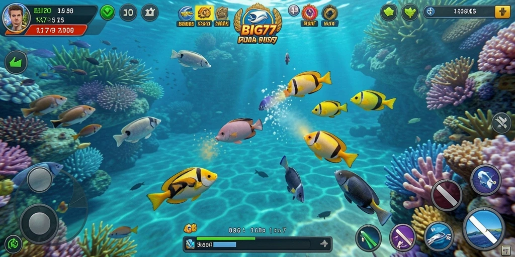 Tampilan gameplay seru dengan momen menembak ikan.