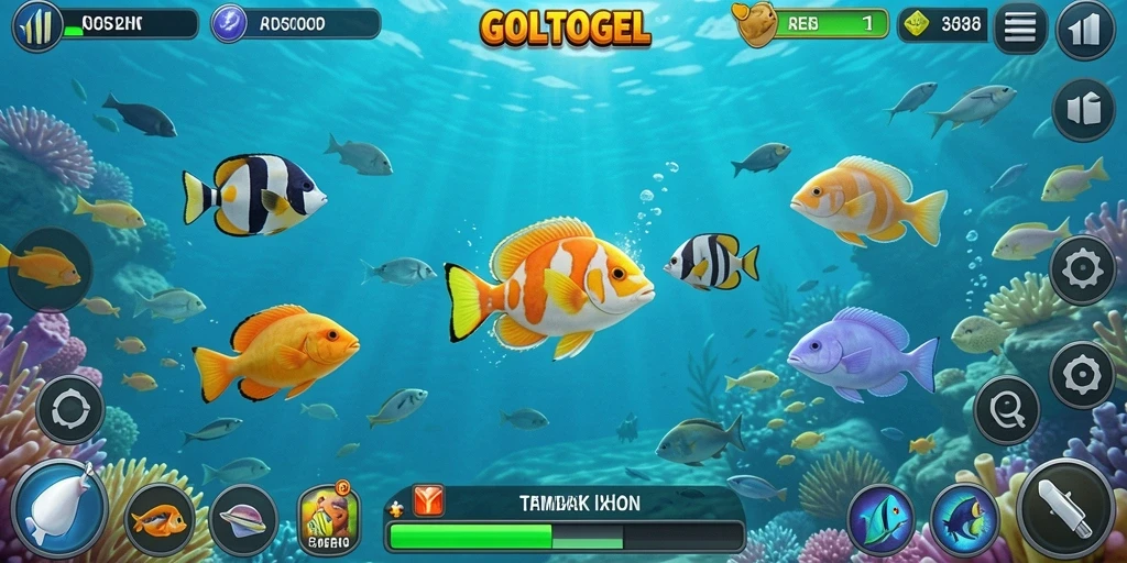 Screenshot gameplay GOLTOGEL menampilkan aksi seru menembak ikan.