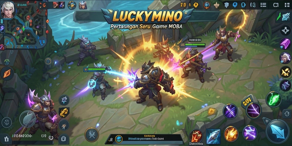 Tampilan gameplay seru LUCKYMINO dengan aksi pertarungan yang dinamis.