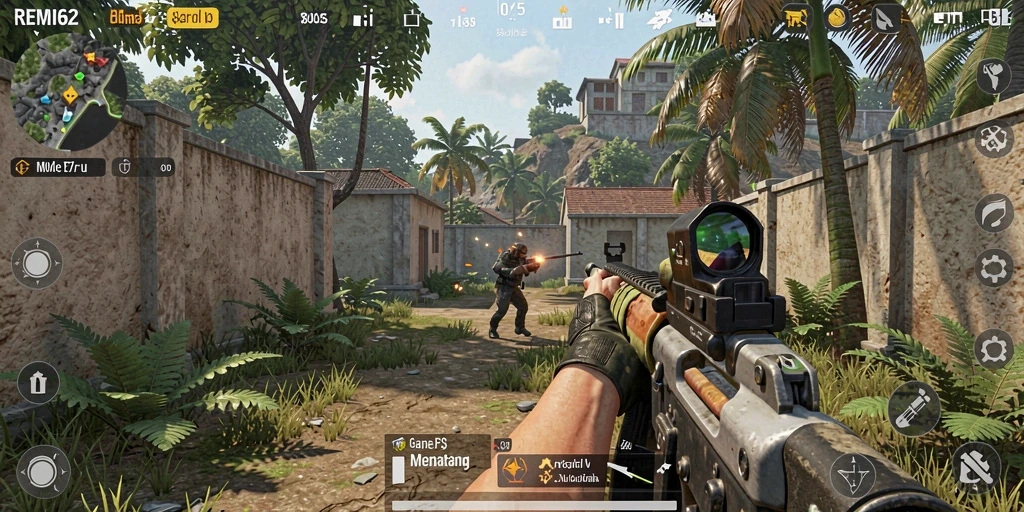 Tampilan gameplay seru dalam REMI62 yang menampilkan aksi FPS.