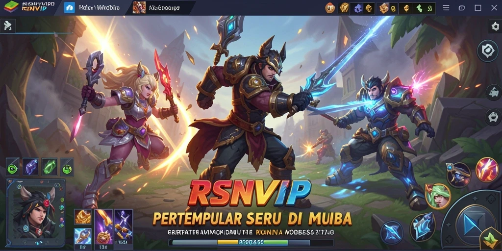 Tangkapan layar gameplay RSNVIP menunjukkan pertarungan seru antara tim di arena.