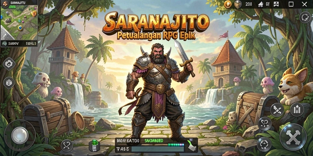 Screenshot gameplay SARANAJITU menampilkan aksi pertempuran yang epik.