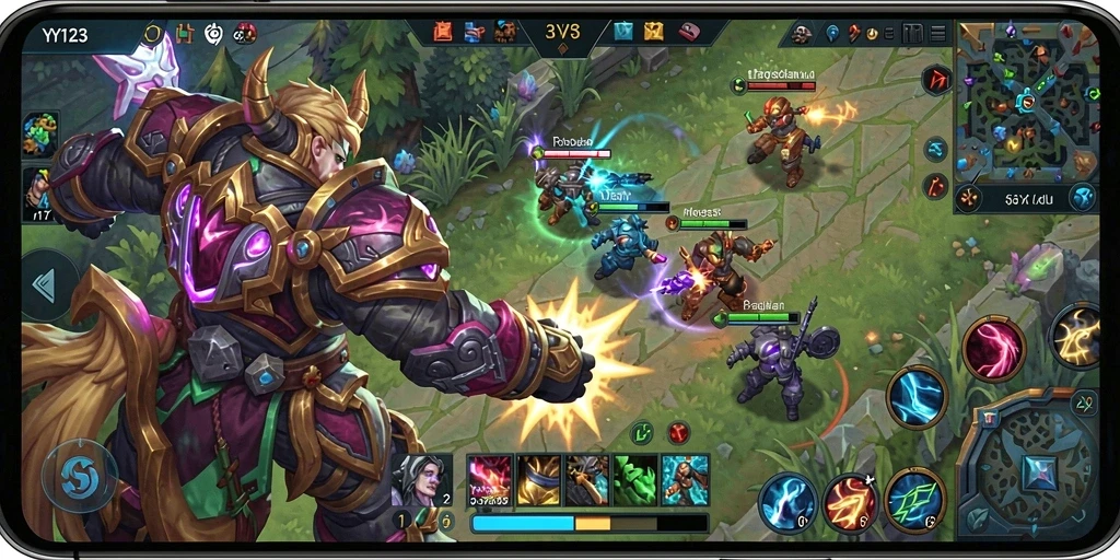 Tangkapan layar menunjukkan aksi seru pertempuran di arena MOBA.